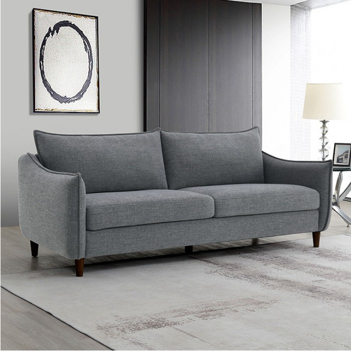 Vermon Contemporary Chenille Sofa with Walnut Legs -Gray