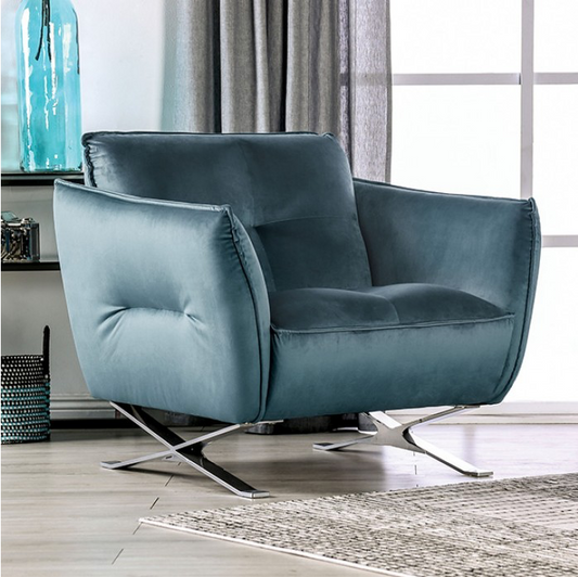 FOA Civellutino Contemporary Velvet Fabric Accent Chair - Teal