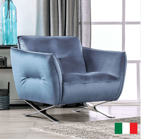 Civellutino Contemporary Italian Velvet Sofa with Chrome Legs - Light Blue