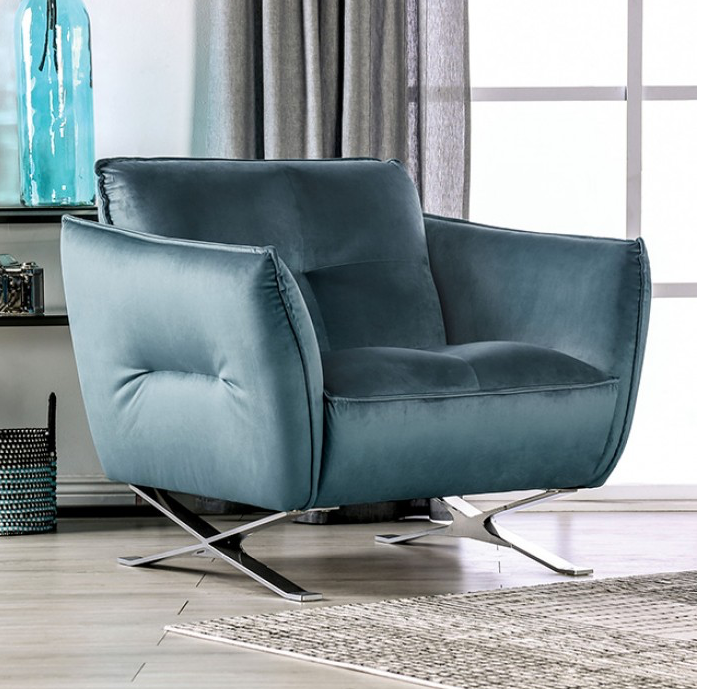 Civellutino Contemporary Italian Velvet Sofa with Chrome Legs - Teal