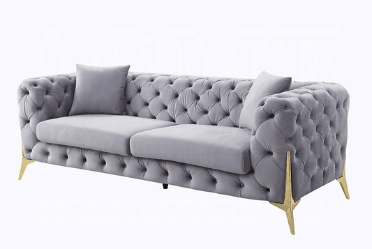 Jelanea Gray Velvet Glam Sofa with Gold Legs