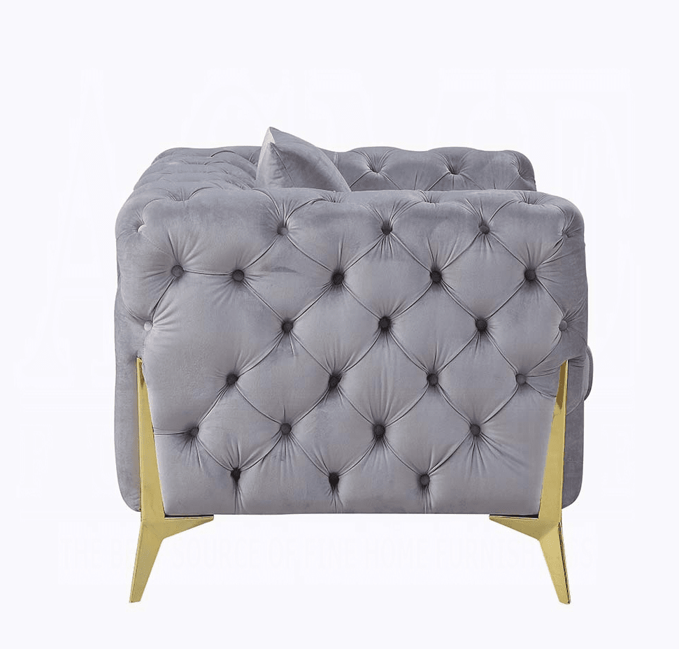 Jelanea Gray Velvet Glam Sofa with Gold Legs