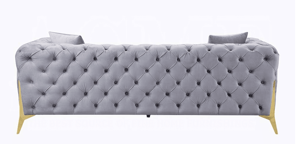 Jelanea Gray Velvet Glam Sofa with Gold Legs