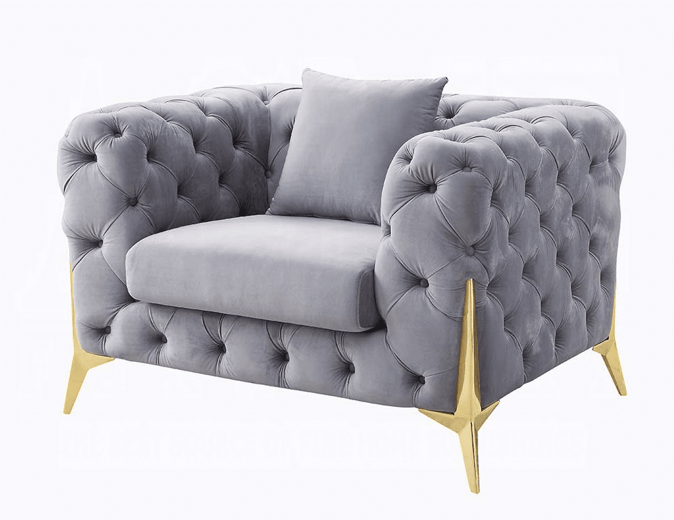 Jelanea Gray Velvet Glam Sofa with Gold Legs