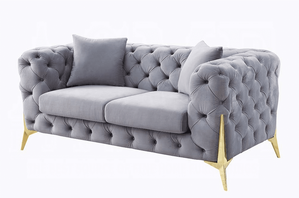 Jelanea Gray Velvet Glam Sofa with Gold Legs