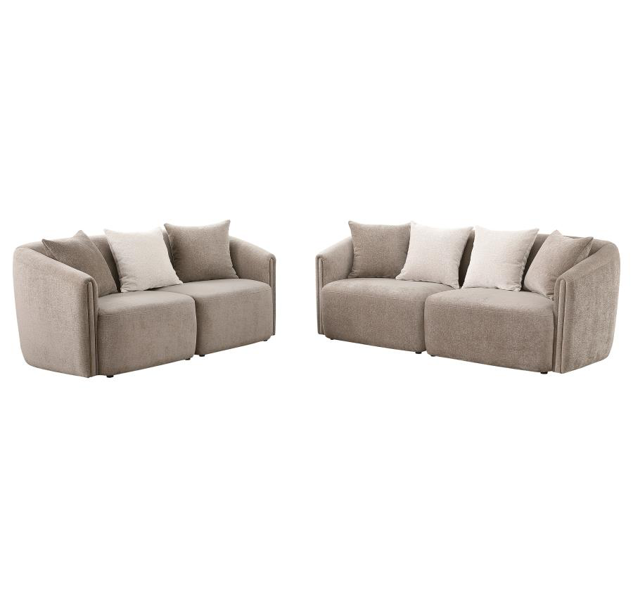 Townsend Chenille Upholstered Rolled Arm Living Room Set - Latte