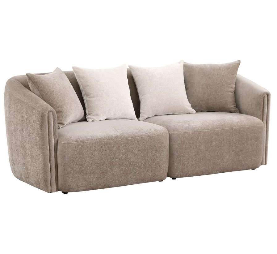 Townsend Chenille Upholstered Rolled Arm Living Room Set - Latte