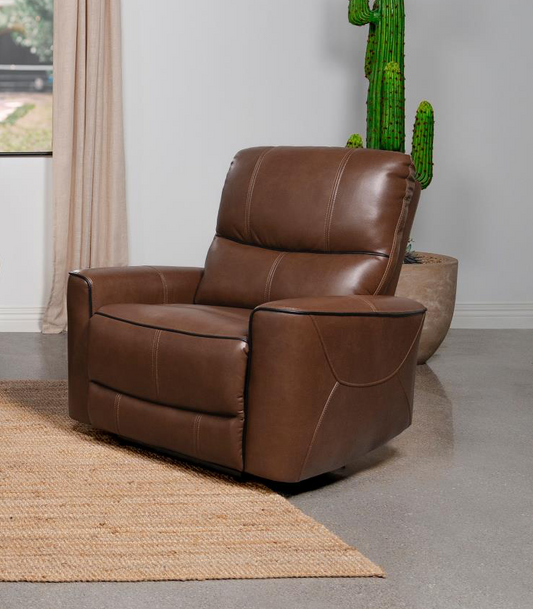 Greenfield Upholstered Power Recliner Chair - Saddle Brown