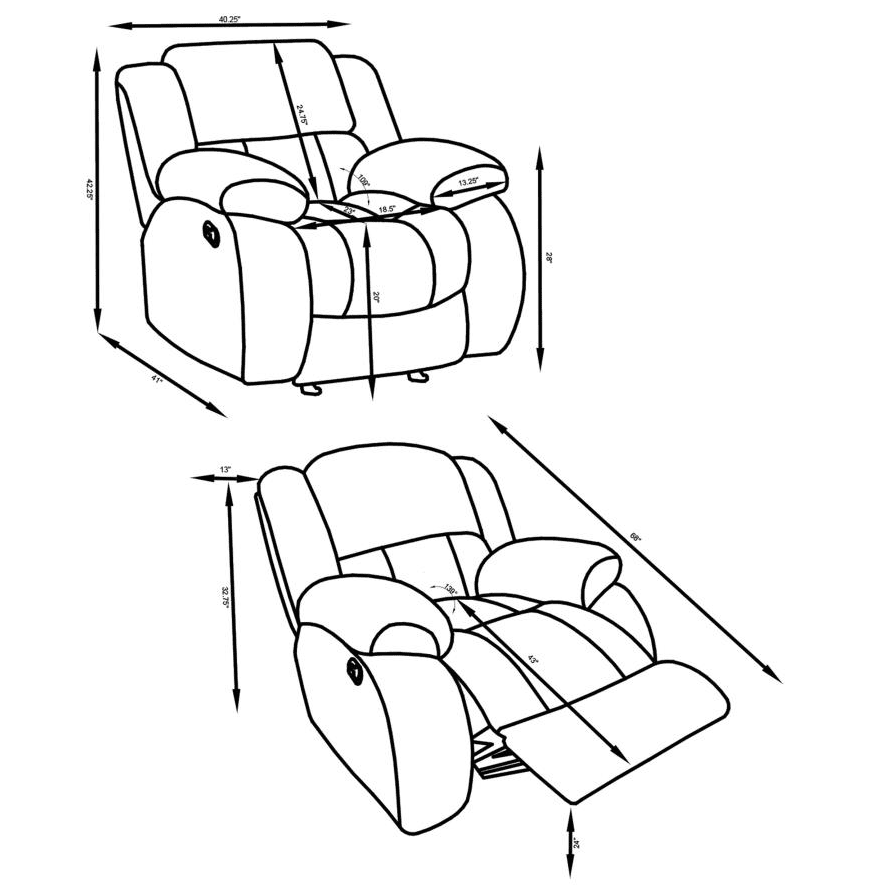 Weissman Upholstered Padded Arm Glider Recliner Grey