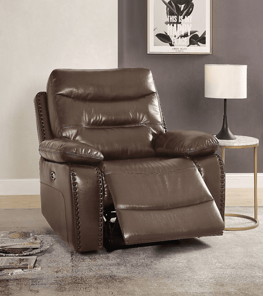 Aashi Soft Leather-Gel Match Power Recliner - Brown