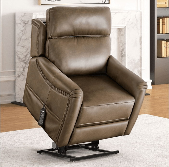 Sylvanus Transitional Power Lift Recliner with Massage & Heat - Brown