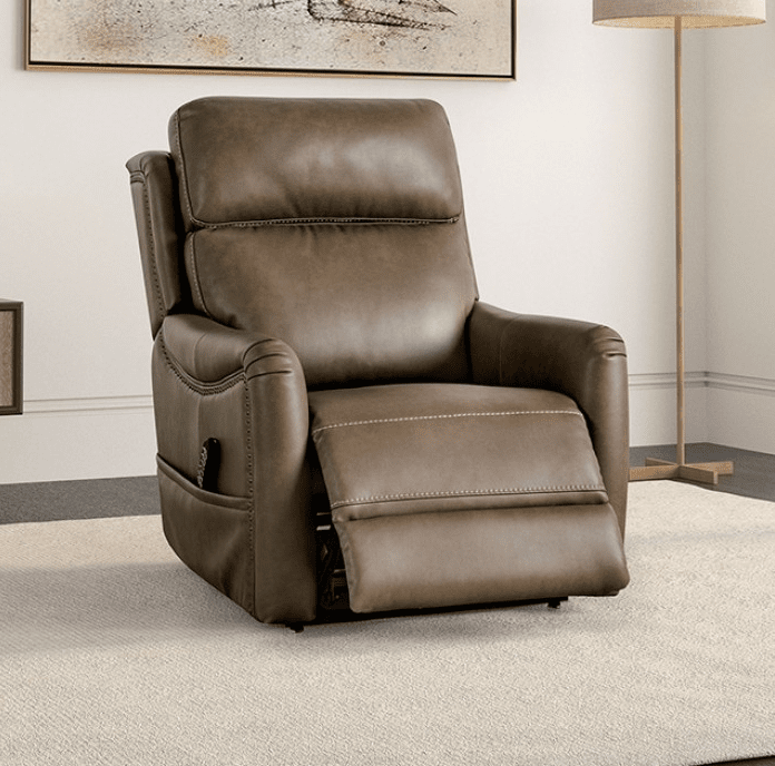 Sylvanus Transitional Power Lift Recliner with Massage & Heat - Brown