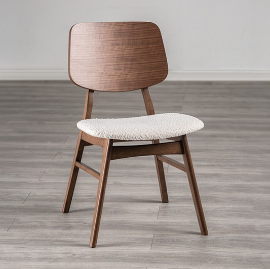 Narvik Mid-Century Modern Side Chair Set of 2 - Walnut & Beige Boucle