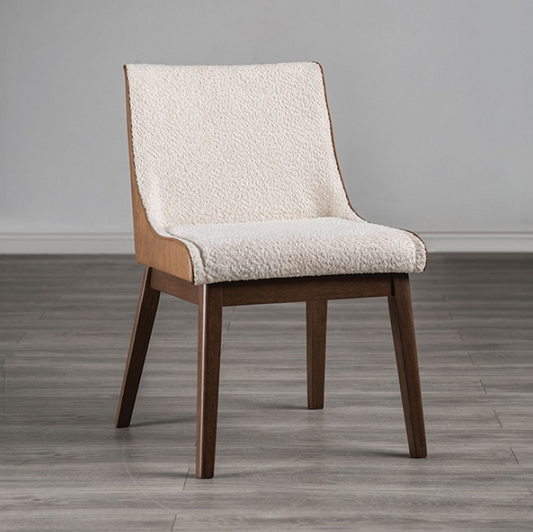 Viken Mid-Century Modern Side Chair Set of 2 - Walnut & Beige Boucle