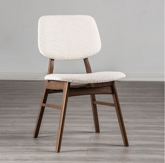 Uzwil Mid-Century Modern Side Chairs in Walnut & Beige Boucle Set of 2