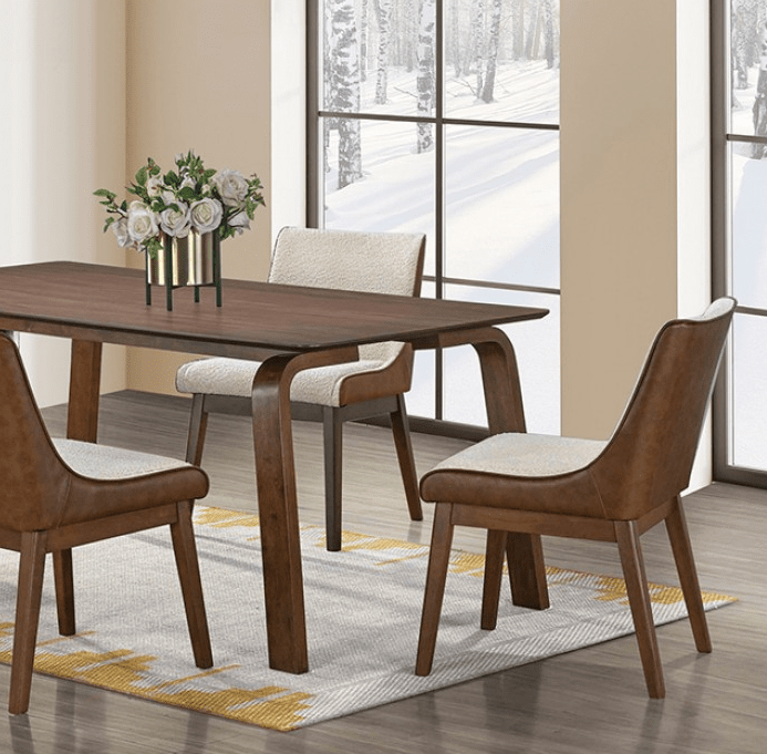 Viken Mid-Century Modern 5-Piece Dining Set - Walnut & Beige Boucle