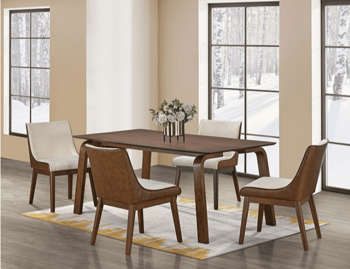 Viken Mid-Century Modern 5-Piece Dining Set - Walnut & Beige Boucle