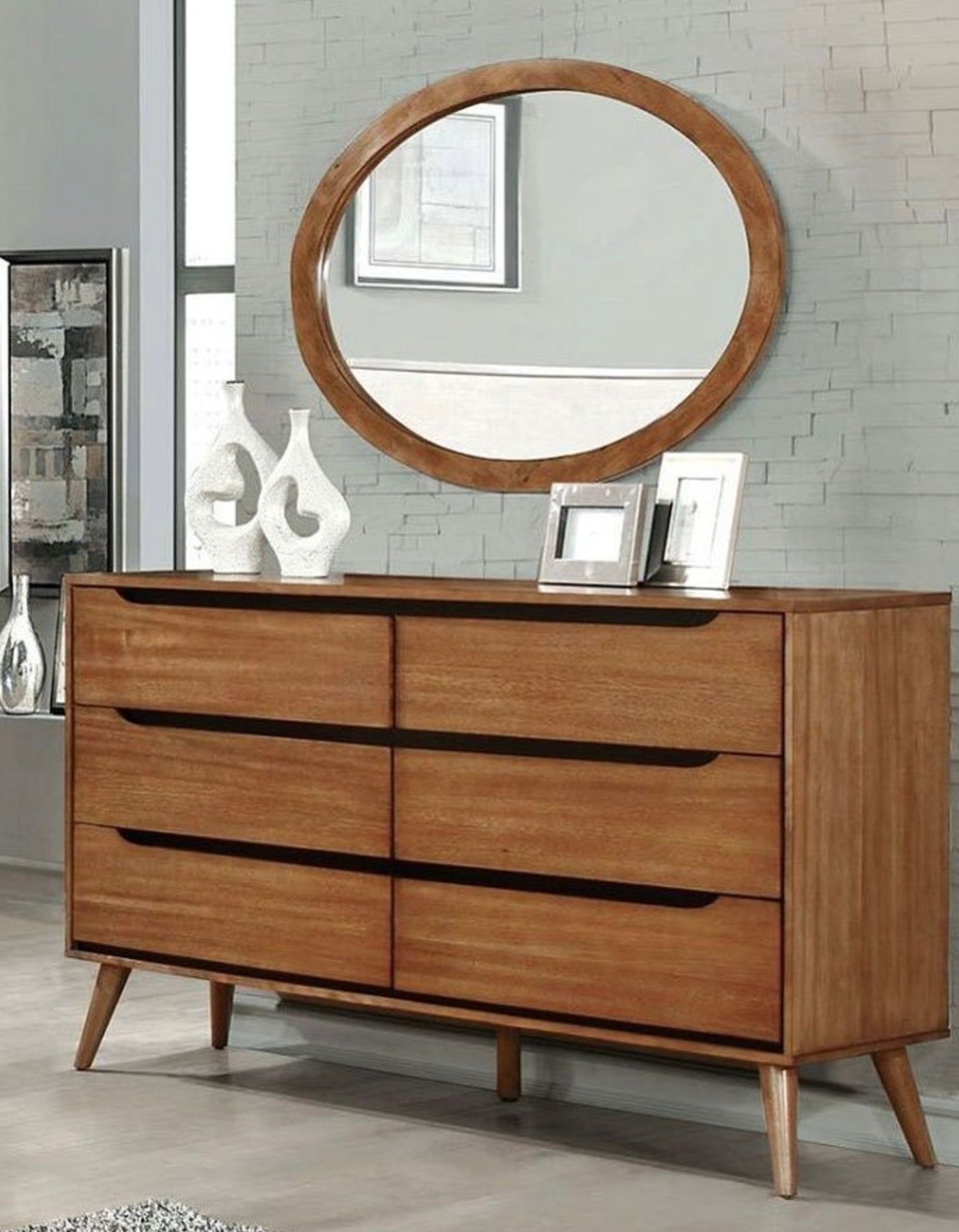 Lennart Oak Finish Mid-Century Modern Dresser