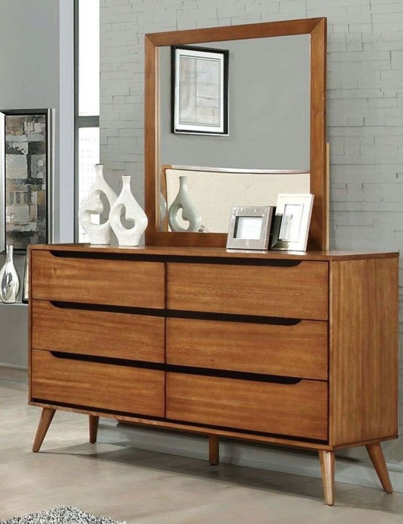 Lennart Oak Finish Mid-Century Modern Dresser