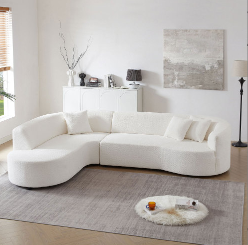 Kassian Modern Curved Sectional in White Boucle Upholstery