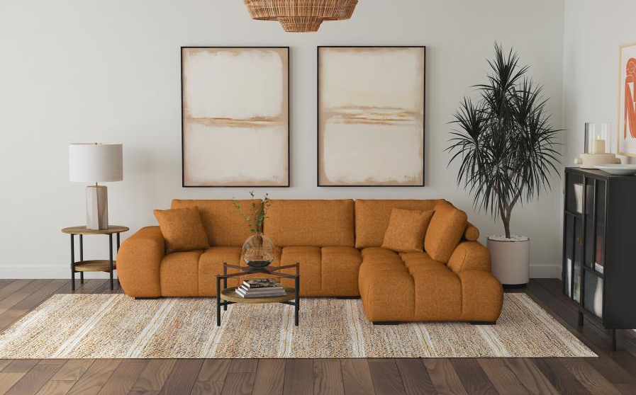 Camacho Upholstered Chaise Sectional Sofa, Orange