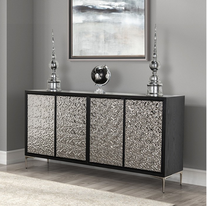 Beckham Modern 4-Door Cabinet in Weathered Black & Silver