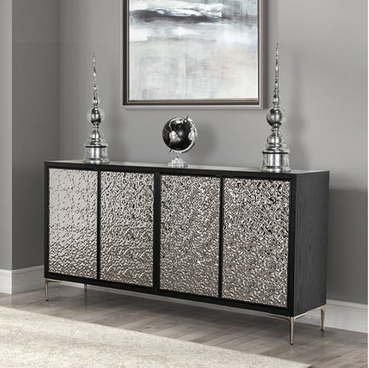 Beckham Modern 4-Door Cabinet in Weathered Black & Silver