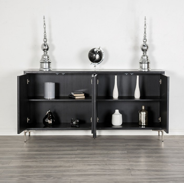 Beckham Modern 4-Door Cabinet in Weathered Black & Silver