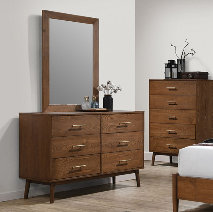 Stathelle Mid-Century Modern Solid Wood Platform Bedroom Set, Walnut