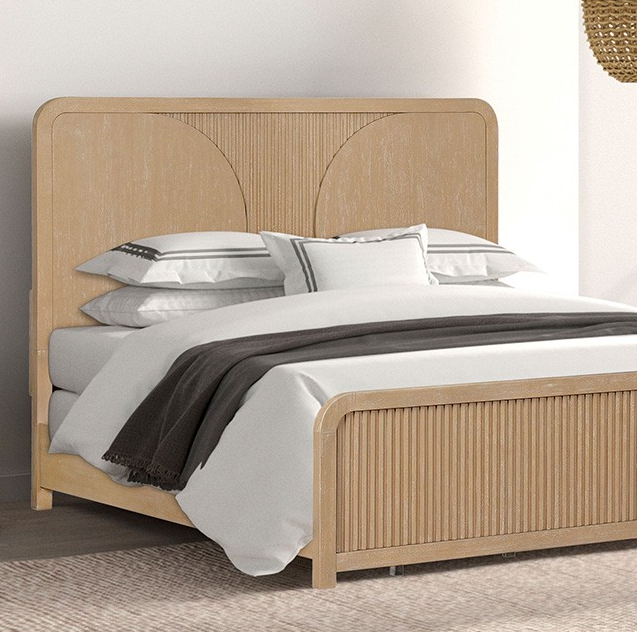 Tangentry Modern Natural Finish Bed with Reeded Panels