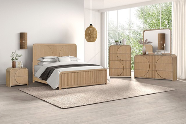 Tangentry Modern Natural Finish Bed with Reeded Panels