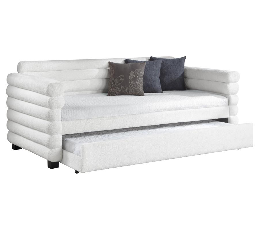 Patricia Boucle Upholstered Twin Day Bed with Trundle White