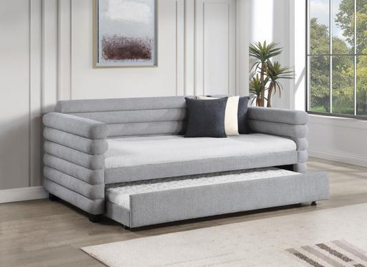 Patricia Boucle Upholstered Twin Day Bed with Trundle, Gray