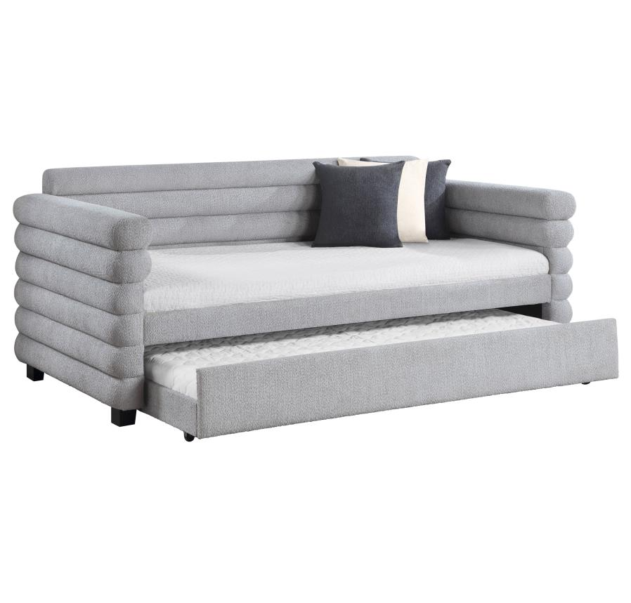 Patricia Boucle Upholstered Twin Day Bed with Trundle, Gray