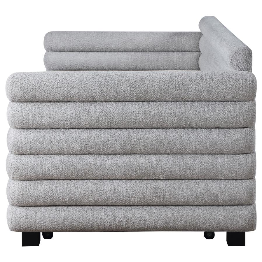 Patricia Boucle Upholstered Twin Day Bed with Trundle, Gray