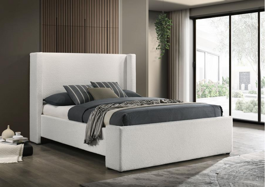 Alamosa Modern White Boucle Wingback Platform Bed