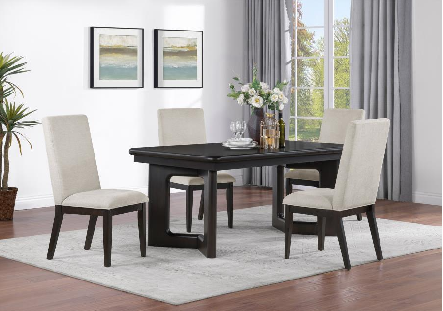 Hathaway Modern Rectangular Dining Set, Acacia Brown & Beige