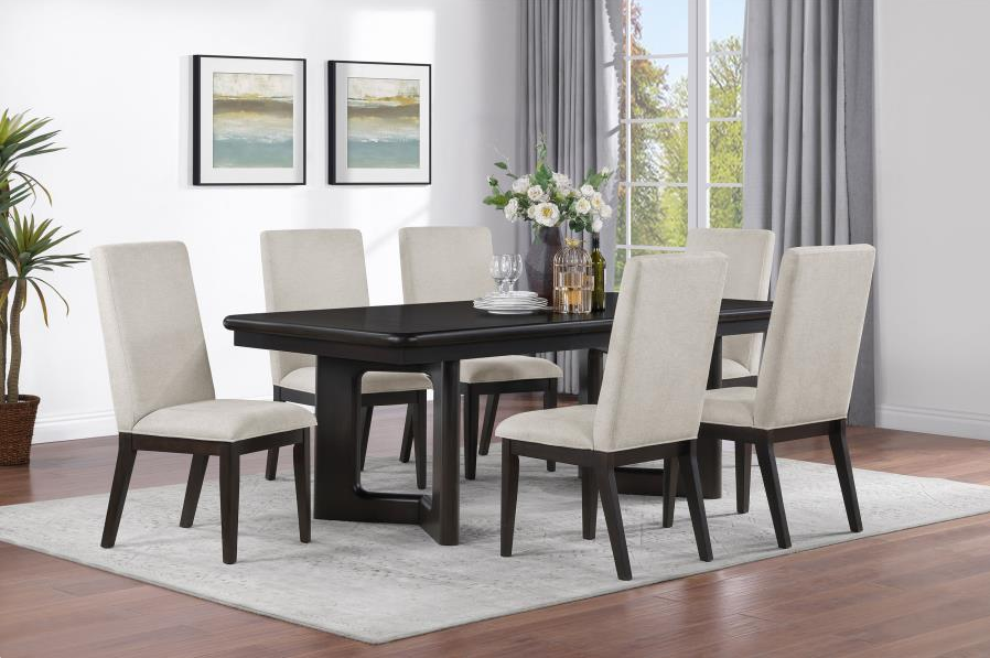 Hathaway Modern Rectangular Dining Set, Acacia Brown & Beige