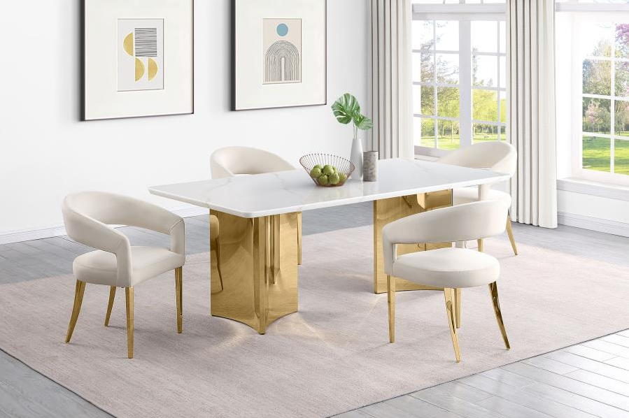 Telvin Modern 5-Piece 79" Engineered Marble Dining Set with Gold Base