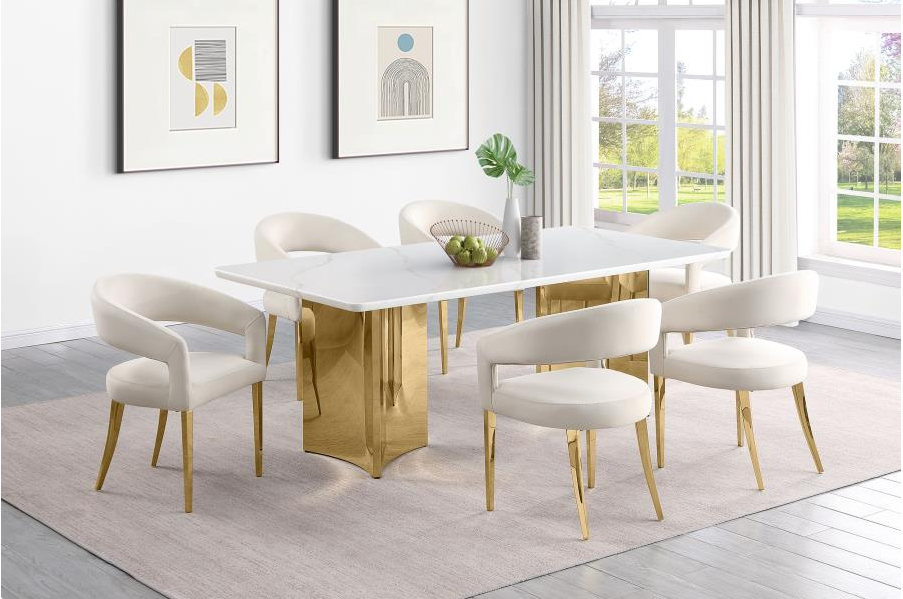 Telvin Modern 5-Piece 79" Engineered Marble Dining Set with Gold Base