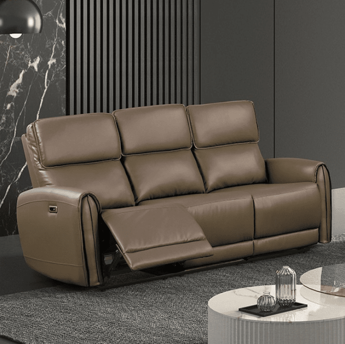 Schlieren Leatherette Power Sofa with Contoured Arms, Light Brown