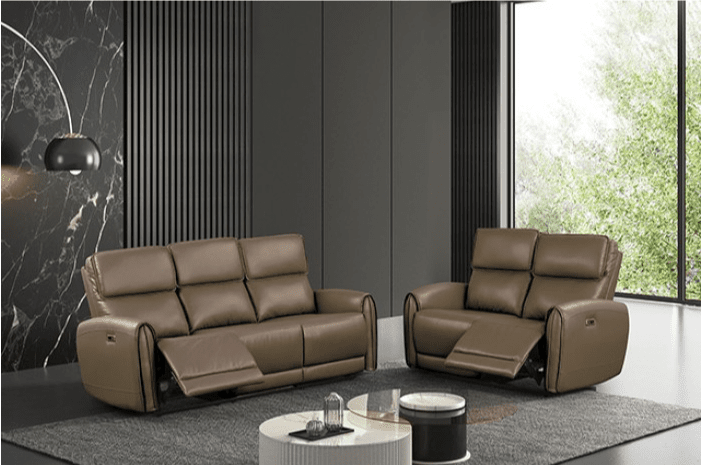 Schlieren Leatherette Power Sofa with Contoured Arms, Light Brown