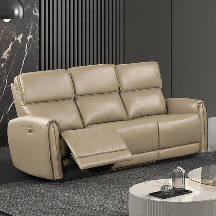 Schlieren Leatherette Power Sofa with Contoured Arms, Beige