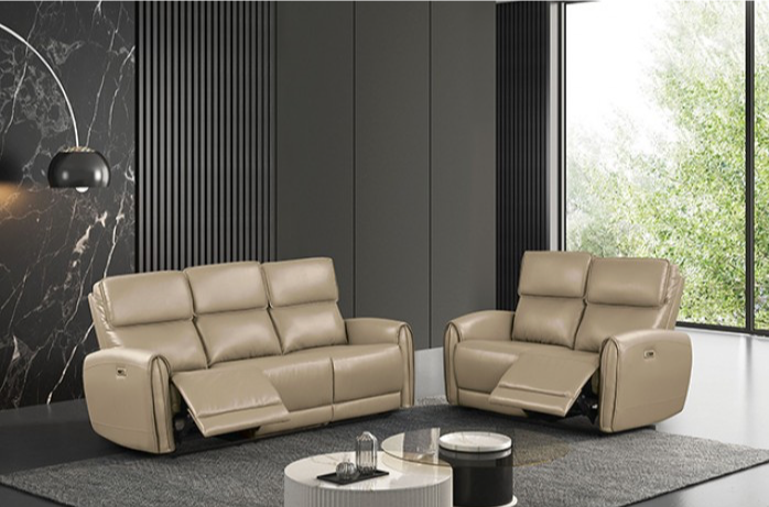 Schlieren Leatherette Power Sofa with Contoured Arms, Beige