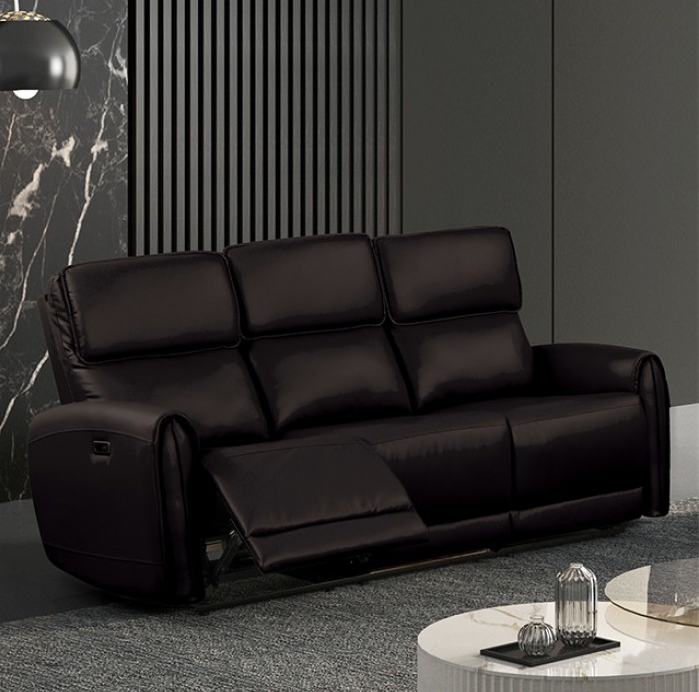 Schlieren Leatherette Power Sofa with Contoured Arms, Black