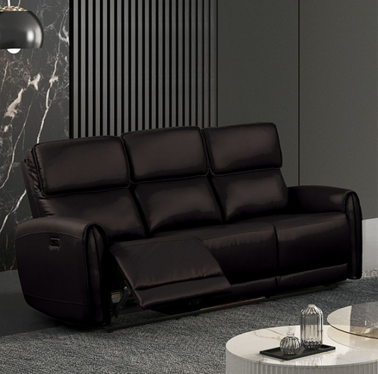 Schlieren Leatherette Power Sofa with Contoured Arms, Black