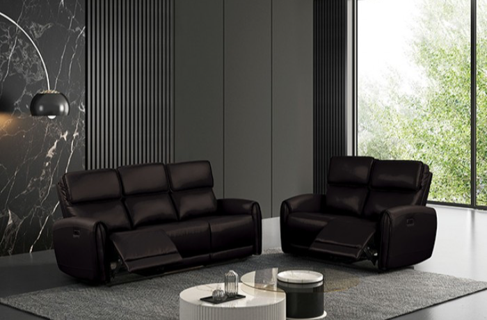 Schlieren Leatherette Power Sofa with Contoured Arms, Black