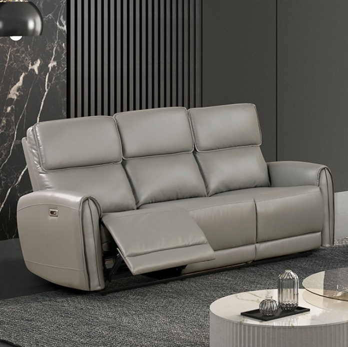 Schlieren Leatherette Power Sofa with Contoured Arms, Gray