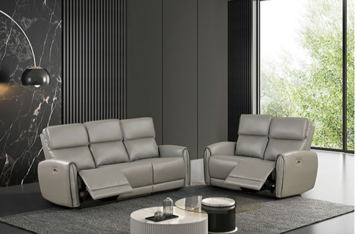 Schlieren Leatherette Power Sofa with Contoured Arms, Gray