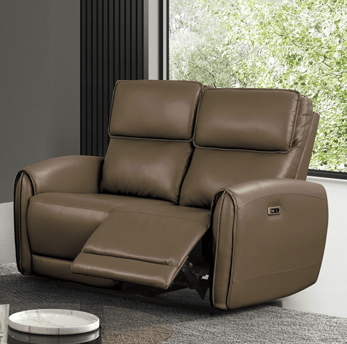 Schlieren Leatherette Power Sofa with Contoured Arms, Light Brown